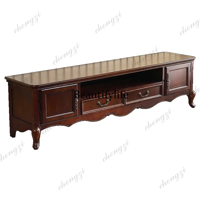 

Simple American living room complete set of furniture audio-visual floor cabinet combination retro TV cabinet 2m solid wood