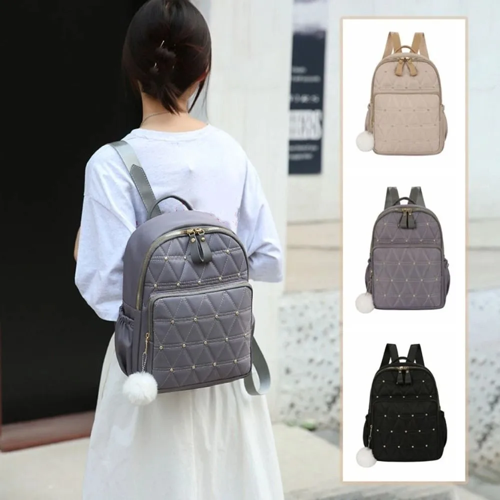 

Casual Classic Grid Shoulder Bag Vintage Elegant Women Backpack Multiple Pockets Rivet Nylon Travel Bag Travel Use