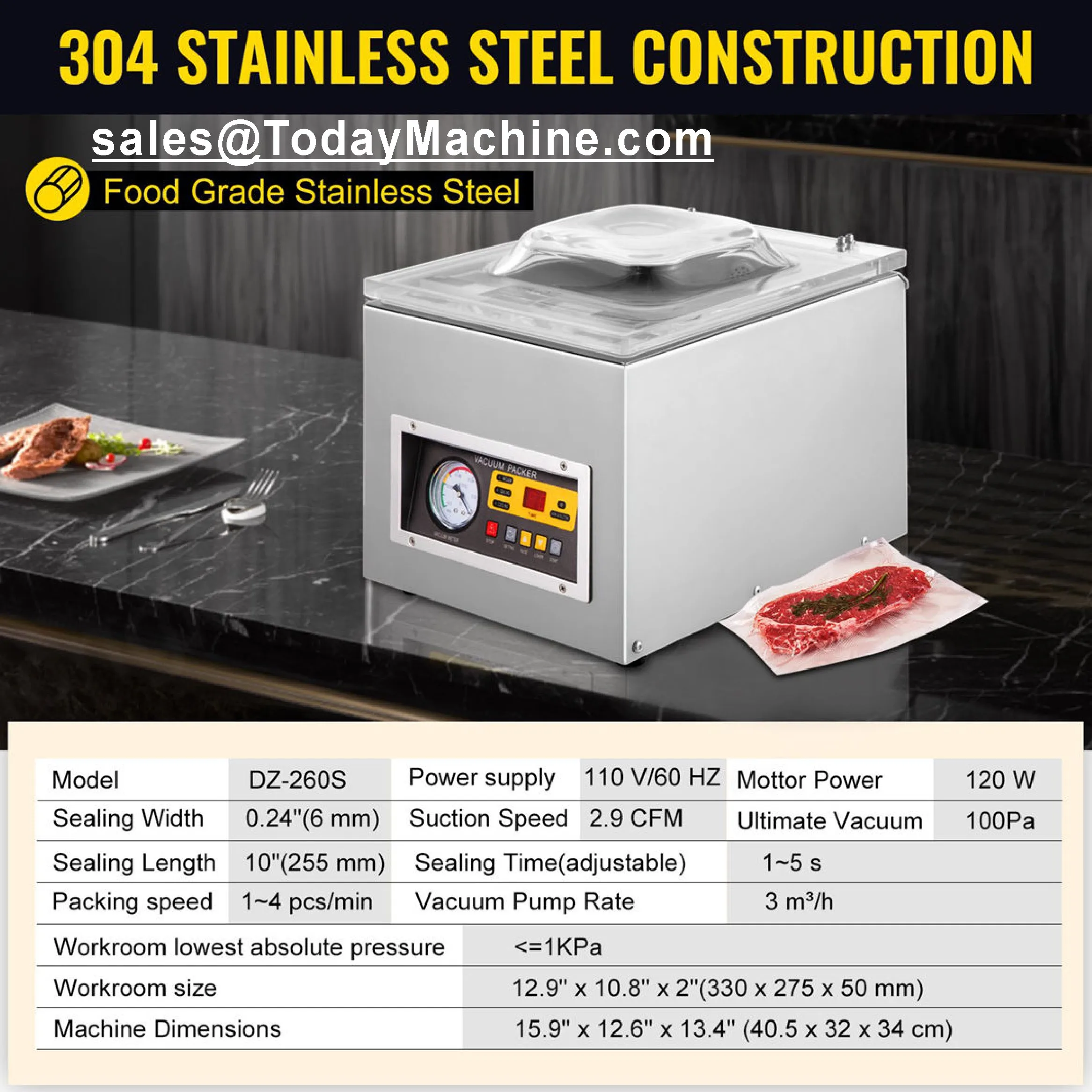 Standing Food Vacuum Sealing Machine LCD Large Power Plastic Commercial Use Automatic Operation Low Noise Strong Suction Vacuum