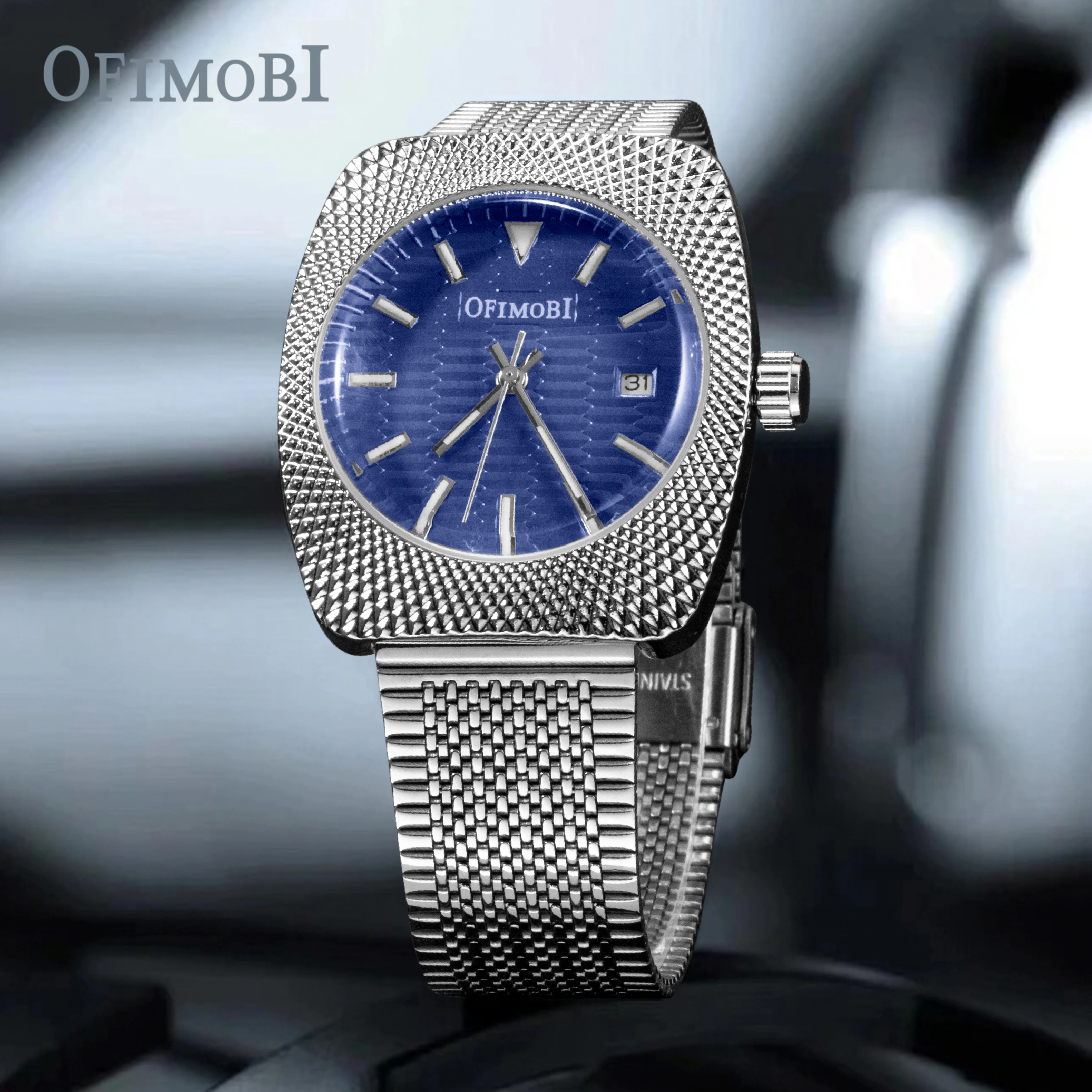 OFIMOBI New High-End Luxury Designed Men's Quartz Watch With Shiny Pattern Case Stainless Steel Milanese Strap Lume Dial Hands