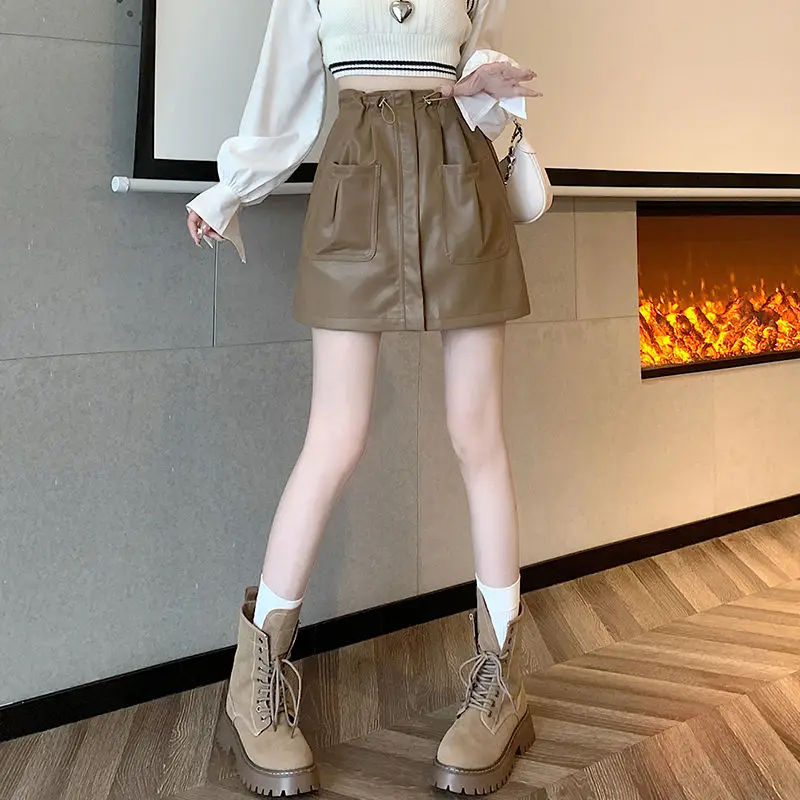 Young Style Streetwear Women Clothing Young Style Streetwear Casual Fashion Loose Solid Color Drawstring Patchwork Pocket Skirts