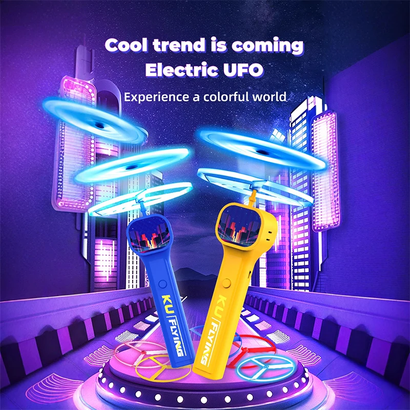 Electric UFO Shining In The Dark Night Launcher Luminous Portable Handheld String Stress Relief Toy For Kids Party Gift