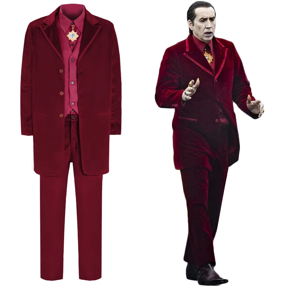 

Vampire Dracula Cosplay Costume Medieval Gothic Adult Men's Velvet Red Outfits Ancient Vampire Costume Halloween Carnival Party