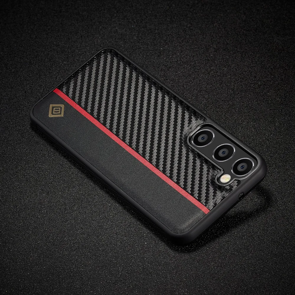 Carbon Fiber Grain Leather Case For Samsung Galaxy S26 S25 S23 S24 S22 S21 S20 FE Note 20 Ultra S10 Note10 Plus Metal Logo Cover