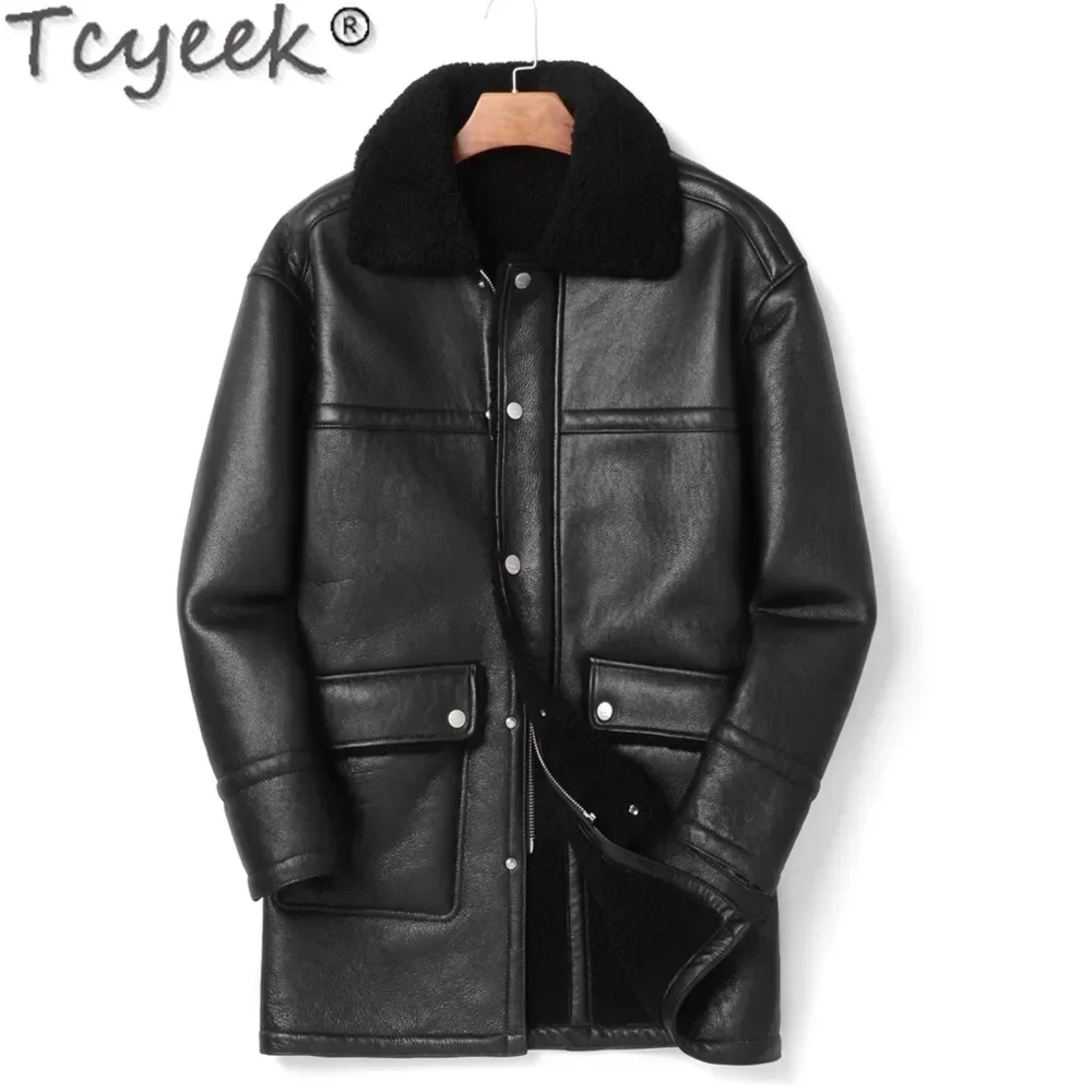 Tcyeek Natural Fur Coat Men Real Sheepskin Fur Jackets for Man Clothes Winter Men's Jacket Mid-length Wool Coats Streetwear 2025