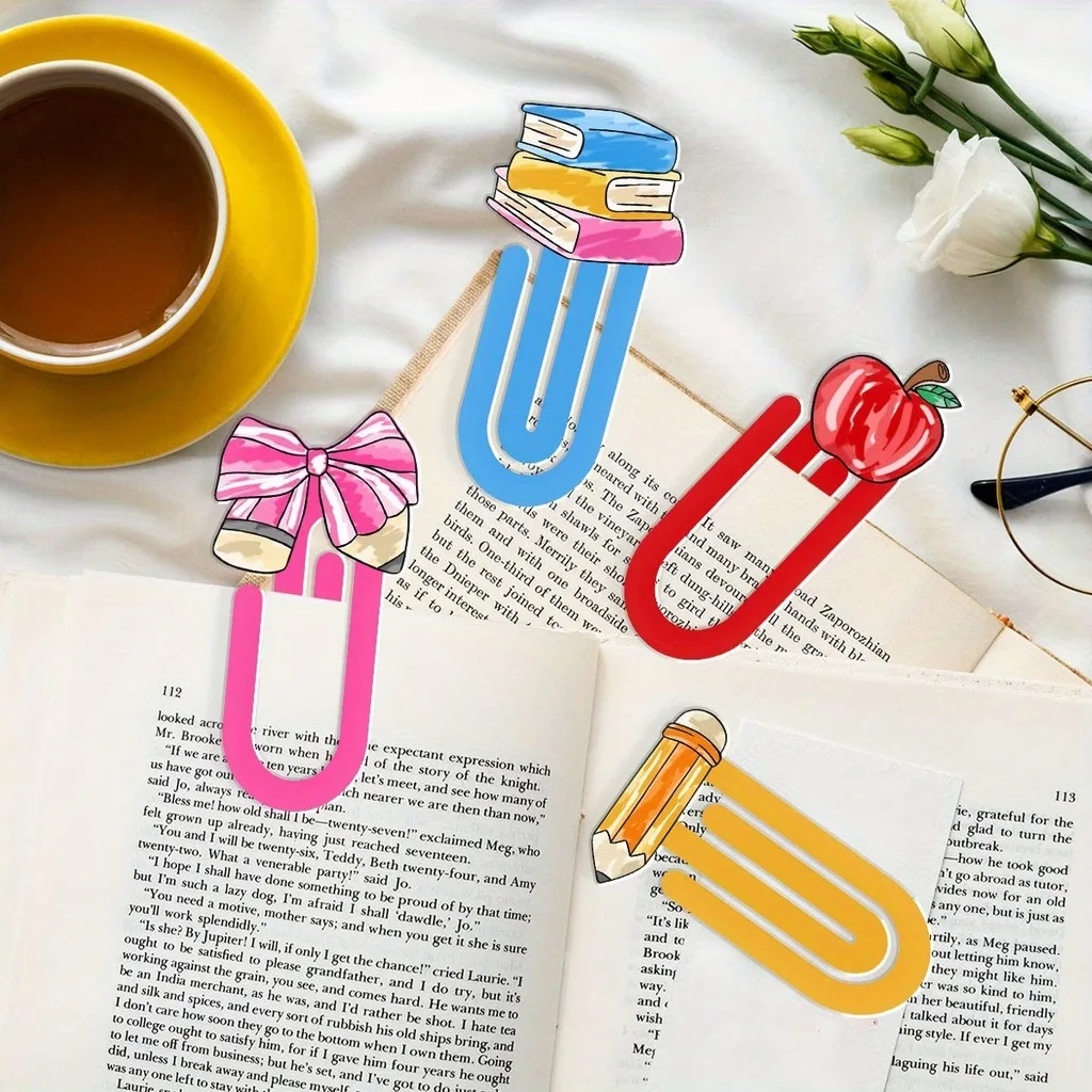 Creative Paper Clip Bookmark Acrylic Notebook Pencil Bow Pattern Bookmarks Reading Marker For Students Office School Stationery