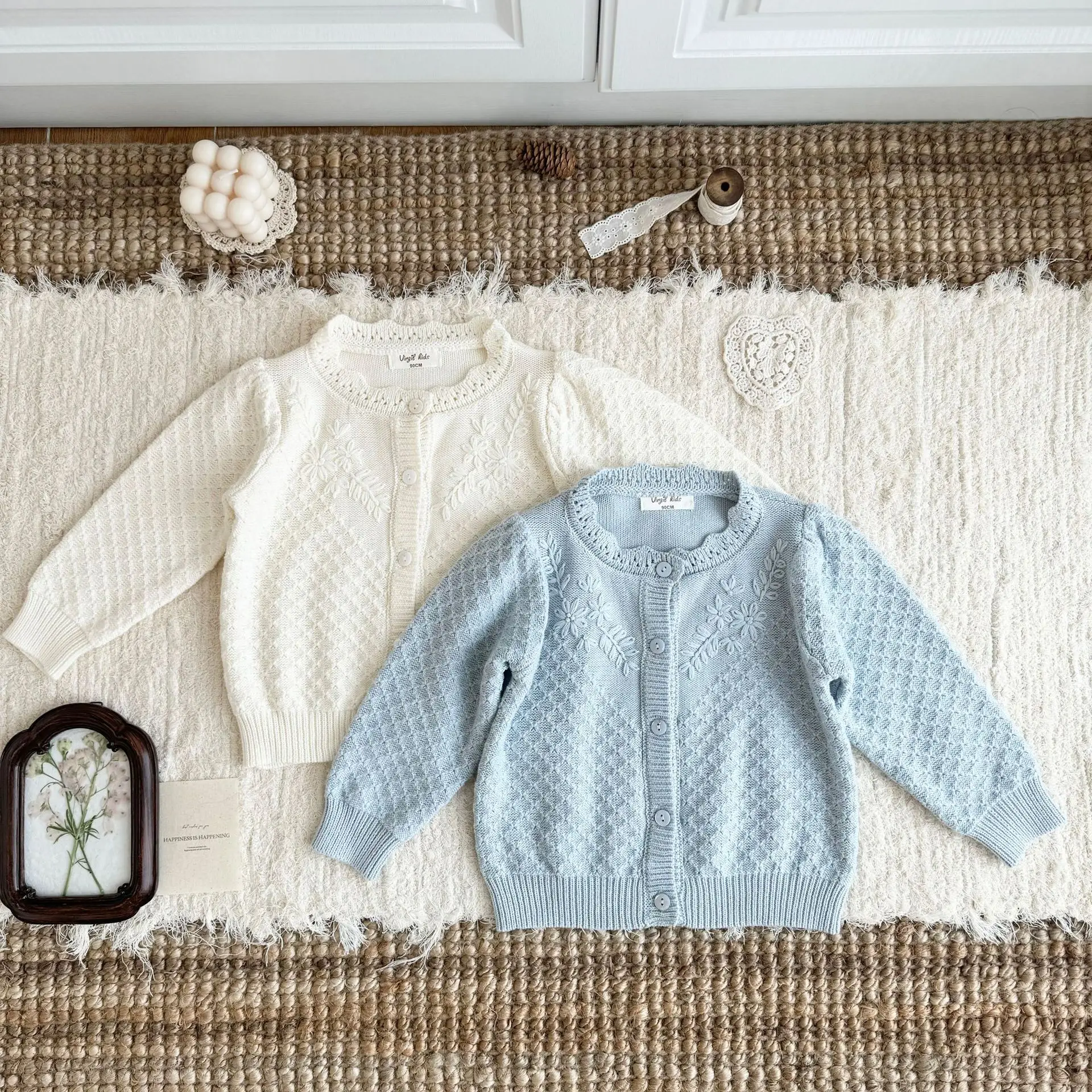 Winter 2026 Baby Girl Knit Cardigan Ins Style Thick Needle Cotton Hand Embroidered Coat Korean Girls Sweater