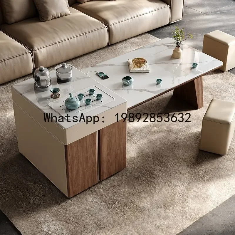 ZZ-5  Modern Rock Slab Kung Fu Extendable Coffee Table Living Room Simple Tea Table Luxury Solid Wood Integrated Table