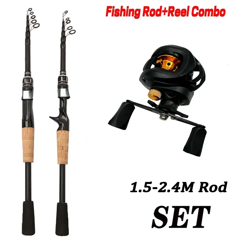 

Fishing Rod Reel Combo 1.5-2.4m Carbon Fiber Casting Rod 7.2:1 Gear Ratio Baitcasting Reel Max Drag 8kg For Bass Fishing Tackle