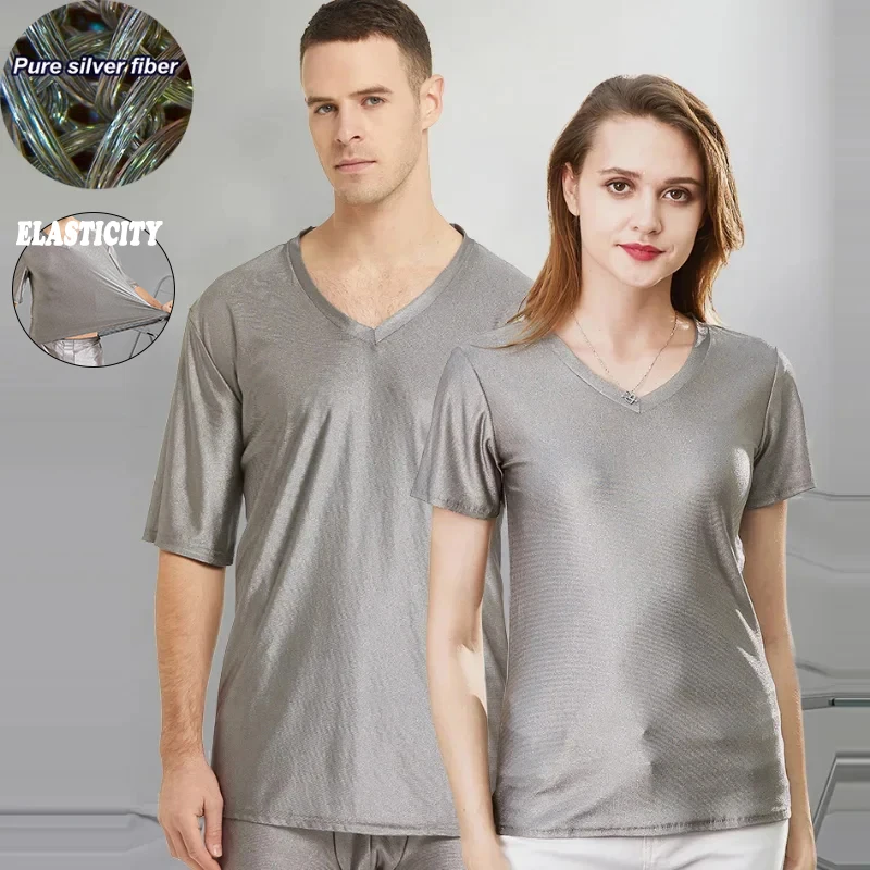 

Conductive Silver Fiber Elasticity Soft T-Shirt Antibacterial EMF/EMI/RF Blocking Anti-radiation Faraday Fabric Undershirt