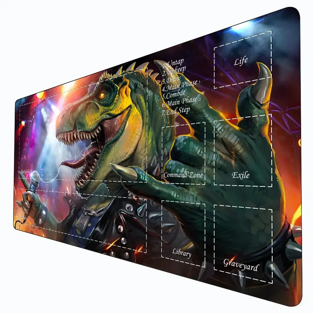 Magic Card Gaming Mat with Zone Tyrannosaurus Rex Rock Singer MTG Playmat Commander Playmat Suitable for Family Gatherings
