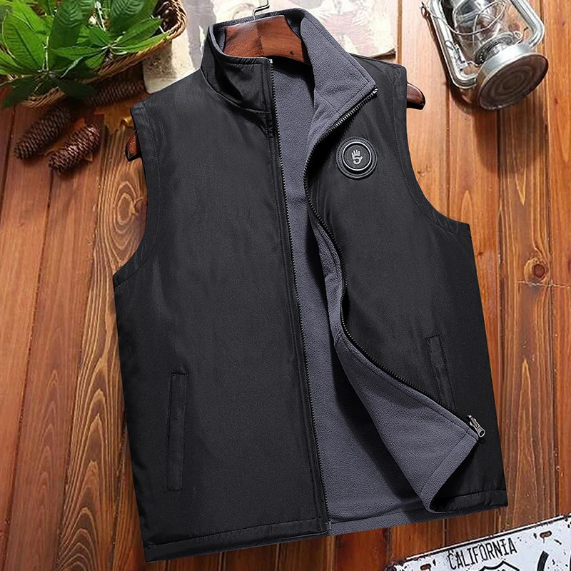 Autumn Winter Men's Warm Vests Fashion Man Reversible Fleece Padded Sleeveless Jackets Men Thermal Waistcoats Clothing 7XL