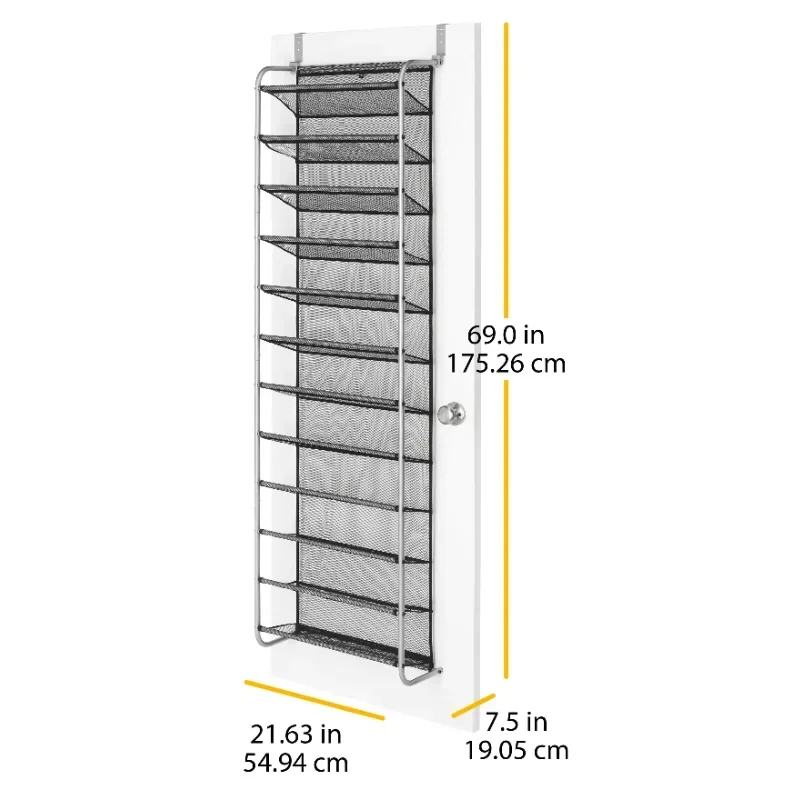 Mainstays 12-Tier Over The Door Shoe Rack, Metal, Gray shoe rack   rack foldable