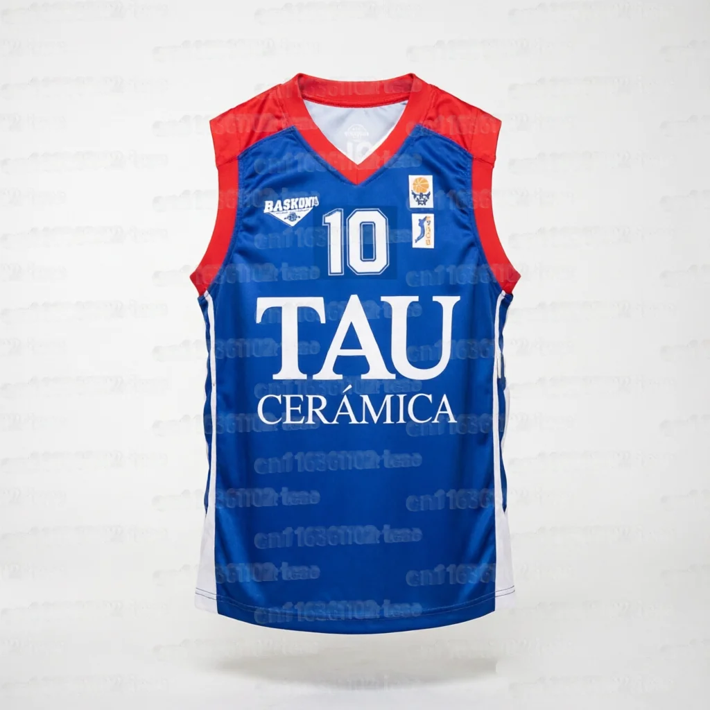 Baskonia SCOLA Retro Classic TAU 2026-27 Neues Basketball-Trikot Tanktop 25 A Ñ Os 1 ª 3D-gedrucktes ACB Spanisches Fan-Familien-Top – Detail 3