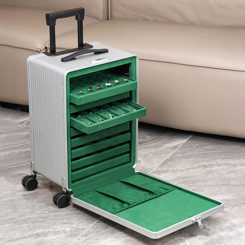 

Portable Large Capacity Jewelry Organizer Box 9 Layers Jewelry Storage Trolley Case Luxury Packaging Boxes with Password Lock