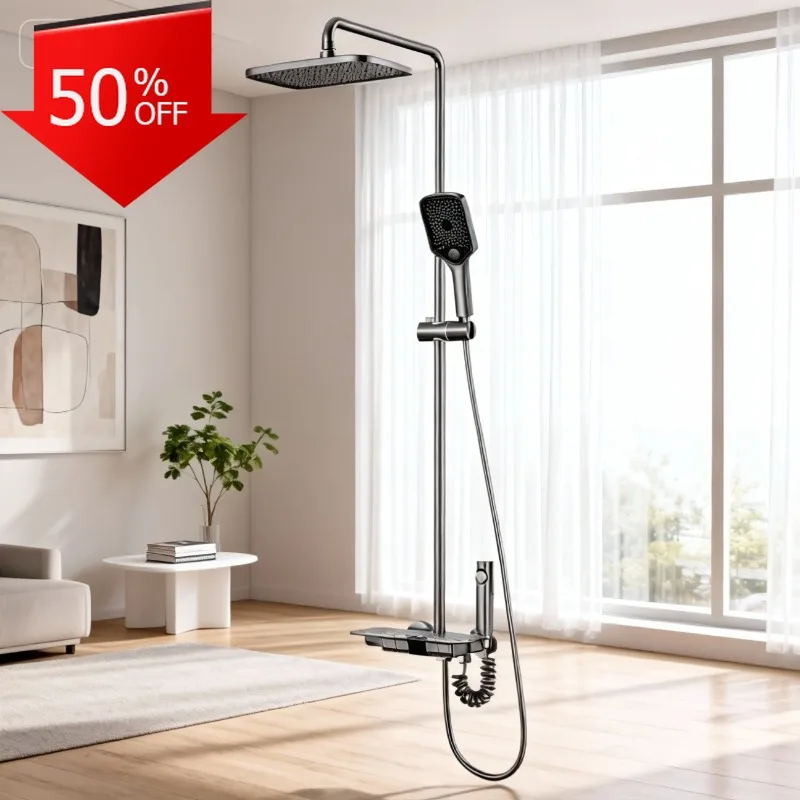 

Черная душевая система, полный набор, умные душевые кабины для ванной комнаты, вращающееся кресло для душа, насадка для душа, межраспылительные краны, дождевые системы