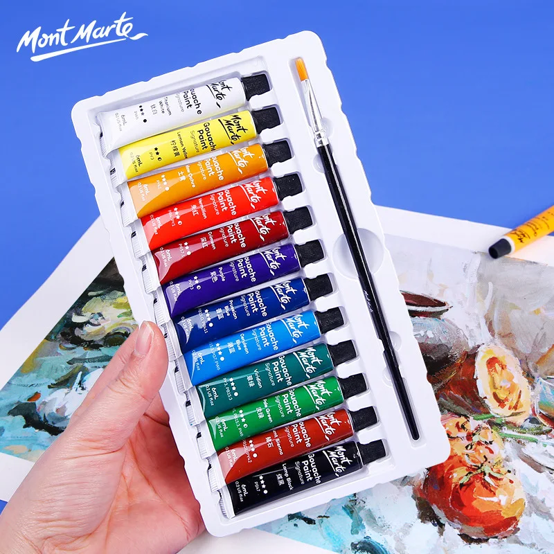 Conjunto Guache Paint para Iniciantes, Pinturas Retratos em Tela, Cores Ricas Vívidas, Artistas, Estudantes, 12, 24, 36 Cores, Tubos de 6ml