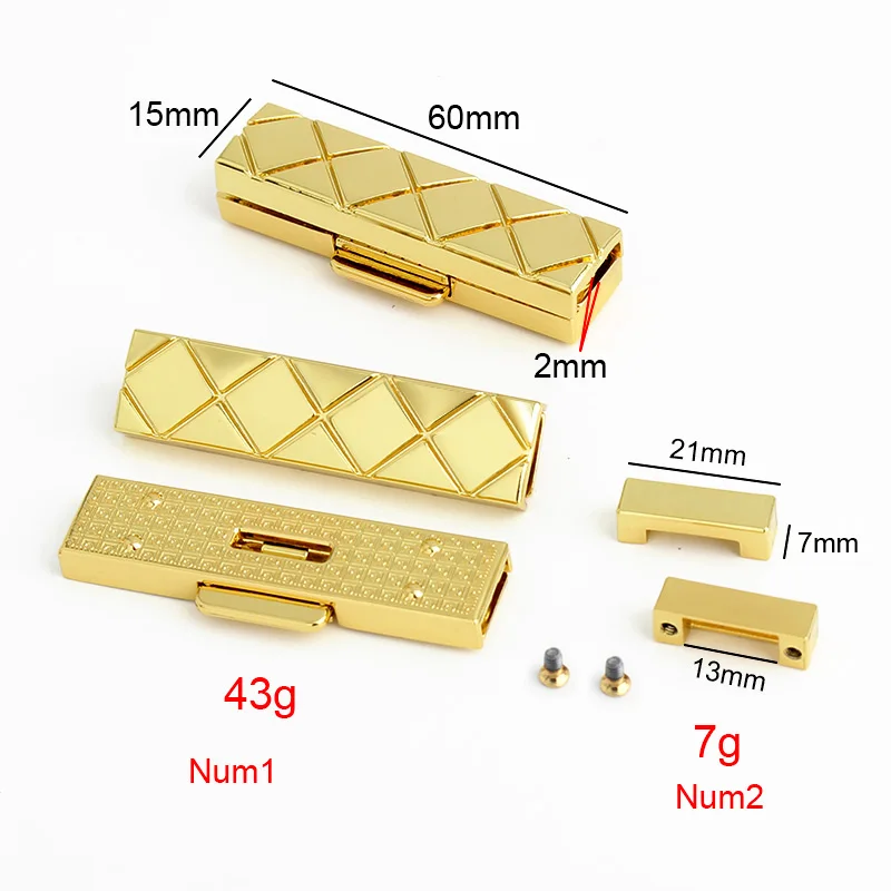 K Gold Metal Locks Clasp Turn Flip Lock For DIY Leather Bag Handbag Shoulder Purse Button Slide Clip Buckle Hardware Accessories