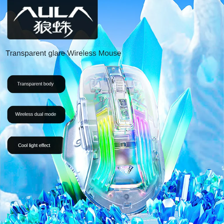 AULA SC518 Mouse Wireless Bluetooth 2 Mode Transparent RGB Rechargeable Long Endurance Lightweight PC Gaming Office Mouse Gift