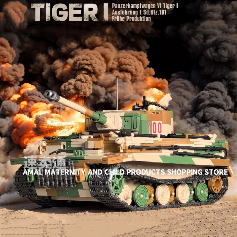 Bloques de Construcción Tipo I de Tanque Pesado con Camuflaje Militar Estilo Tigre y Leopardo, Juguete de Regalo para Festivales, Modelo Army King