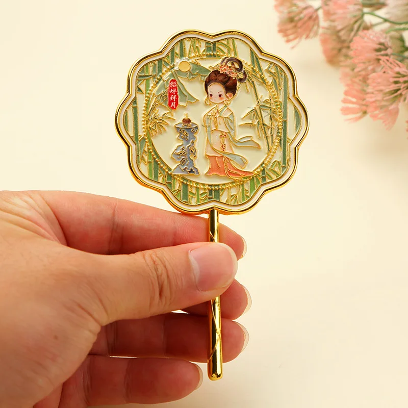 Custom Retro Cultural Handheld Makeup Mirror Style Metal Cartoon Cultural Tourism Souvenir