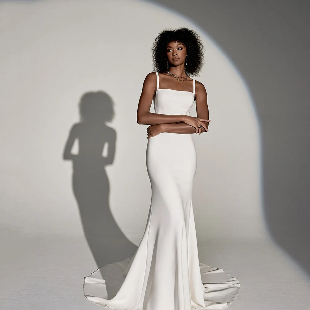 

Customized Vintage Mermaid Wedding Dress 2025 Square Neck Sleeveless Open Back Buttons Elegant White Women Long Bridal Gown