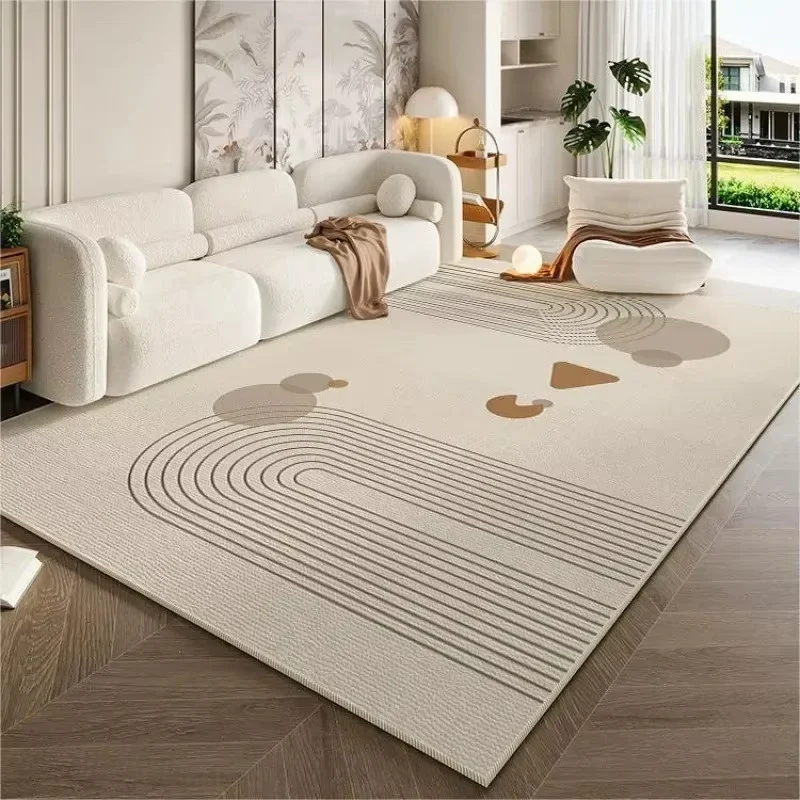 VIKAMA Cream Minimalist Abstract Curve Geometric Area Mat Anti Slip Washable Rug For Living Room Bedroom Light Luxury Home Decor