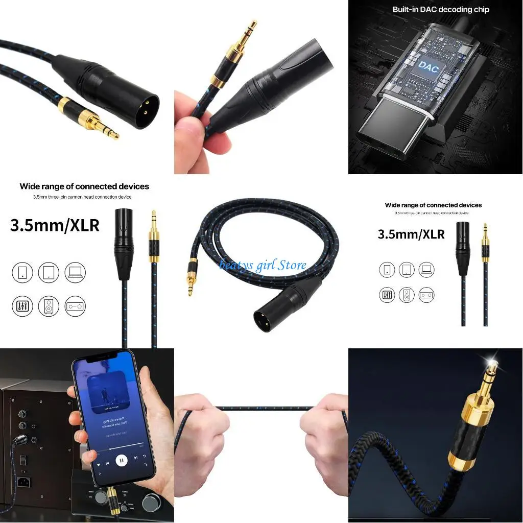 

C7AB Long lasting 3.5mm to XL Cable PVC Extension Cord Braiding Cable Patches Cable 4 Size for Improved Sound Transmission