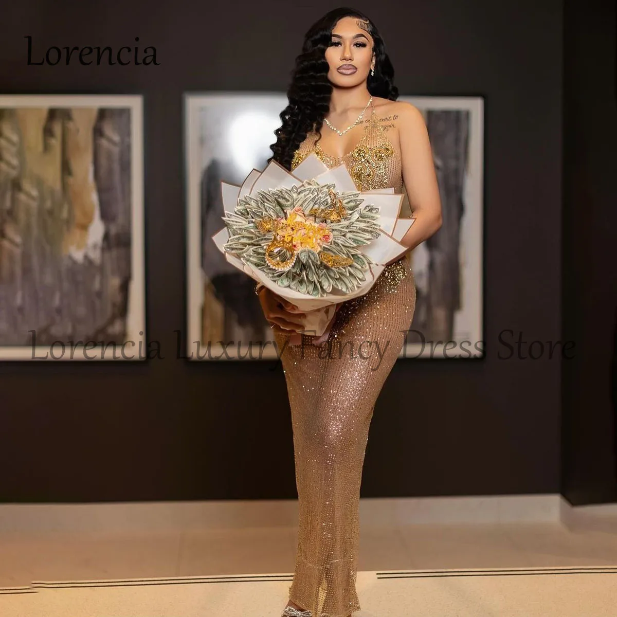 Vestidos de fiesta de sirena largos de cristal personalizados 2024, vestido de fiesta de noche de encaje con diamantes de imitación para niñas negras, batas formales de velada