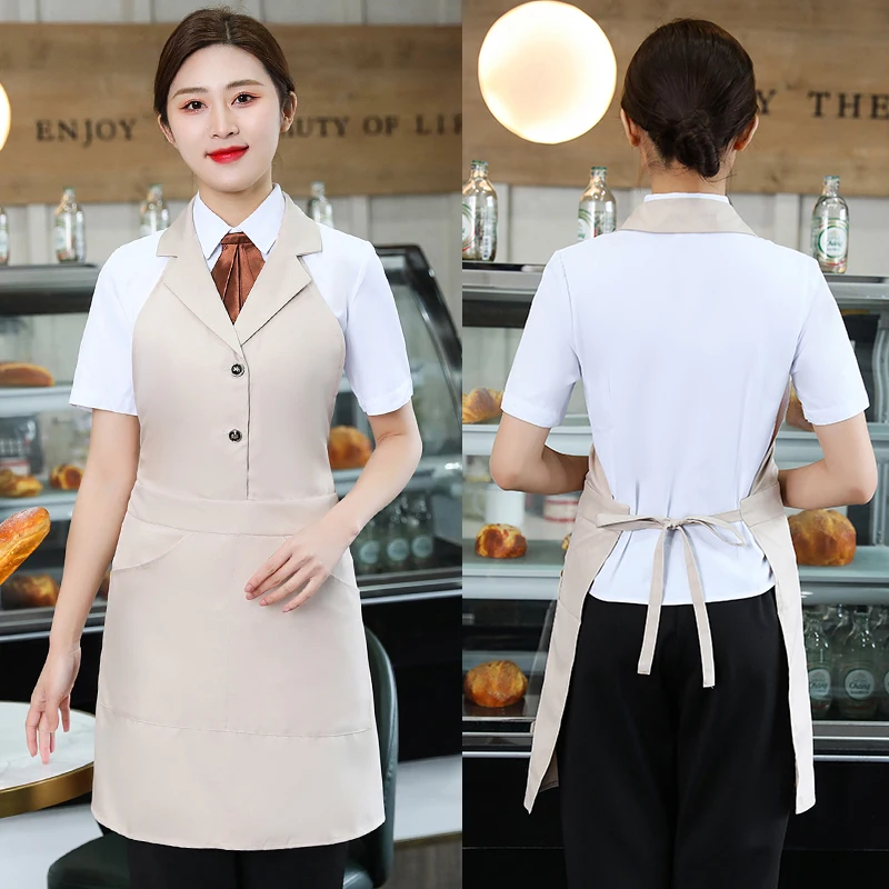 Waitress Hotel Restaurant Woman Apron Dress With Pocket Professional Man Chef Kitchen Bib Household Hairdress Salon Pinafore