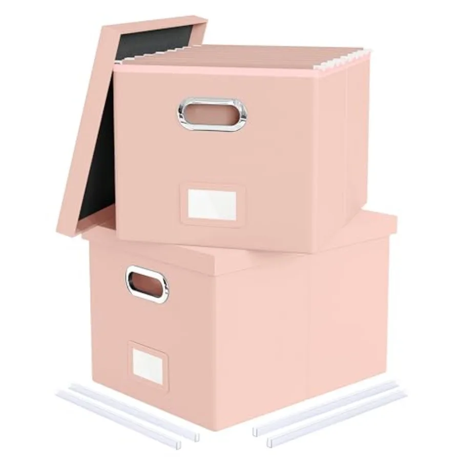 

File Storage Organizer Portable File Box with Lid Fit for Letter/Legal File Folder Storage Cream-pink Leather Box