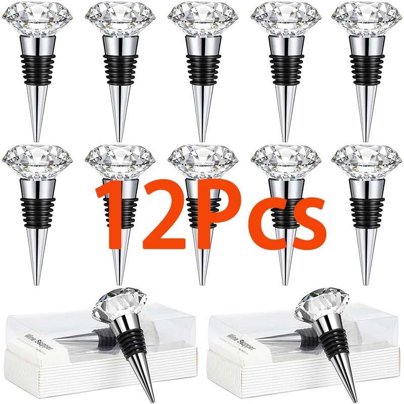 

12Pcs Crystal Wine Bottle Stopper Reusable Diamond Stopper Drink Wine Cork Wine Decorative Stopper Kit With Separate Gift Box