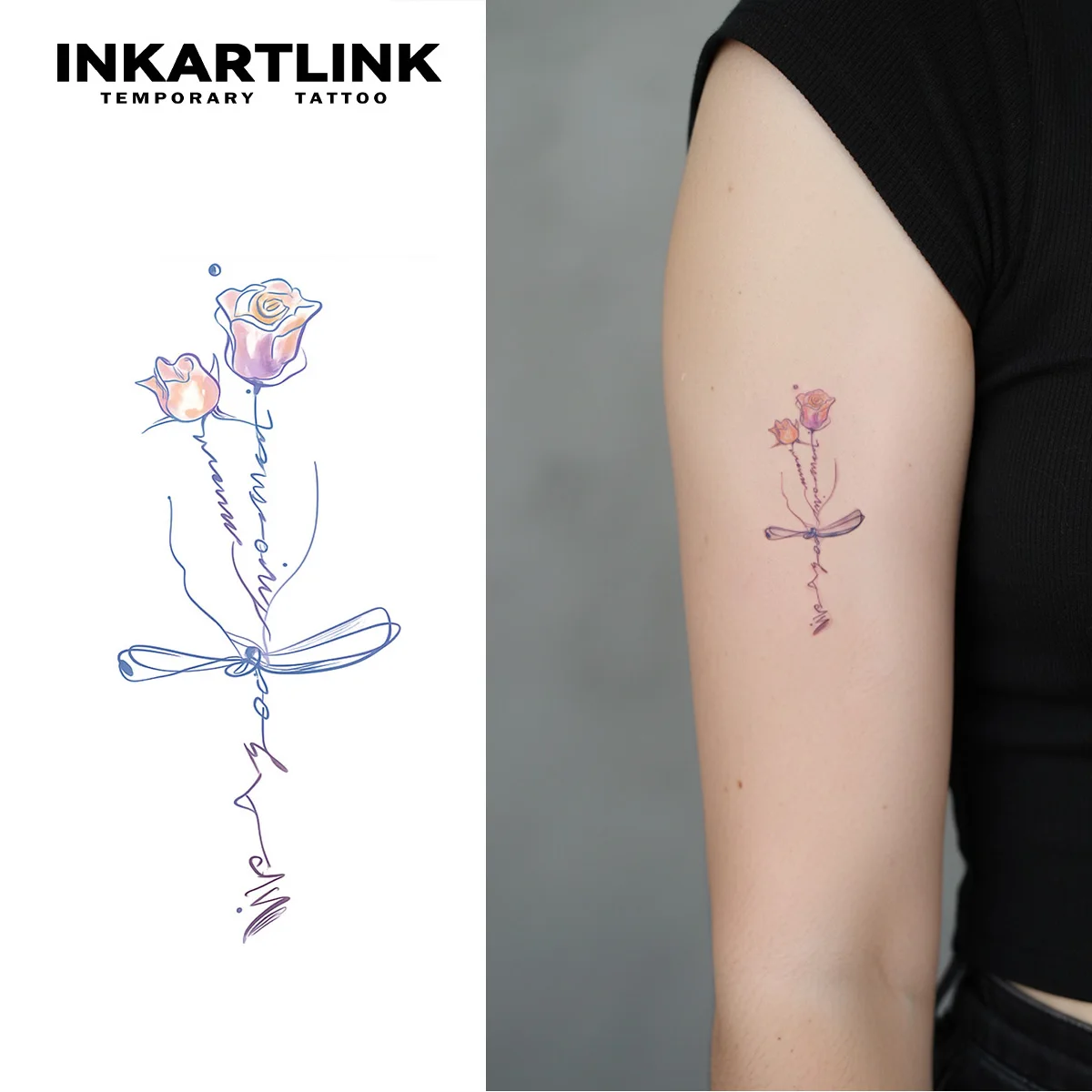 INKARTLINK Temporary Tattoo Stickers Waterproof Color Printing Line Flowers Temporary Tattoo Party Supplies DIY Stickers