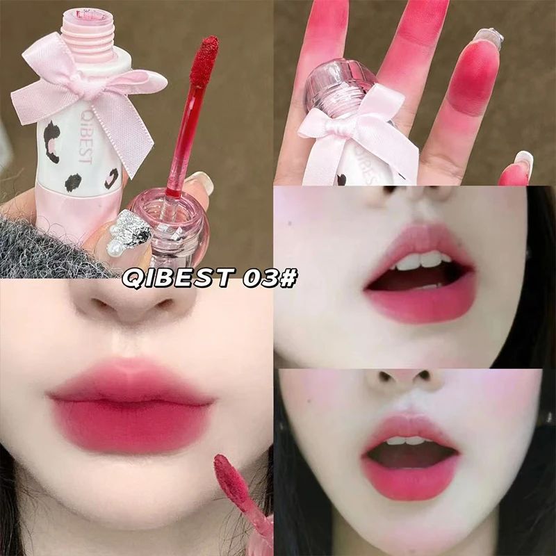 qibest-4-色リップグロス長期持続防水ベルベットマットリップマッドレッドブラウン液体口紅栄養化粧品リップステイン