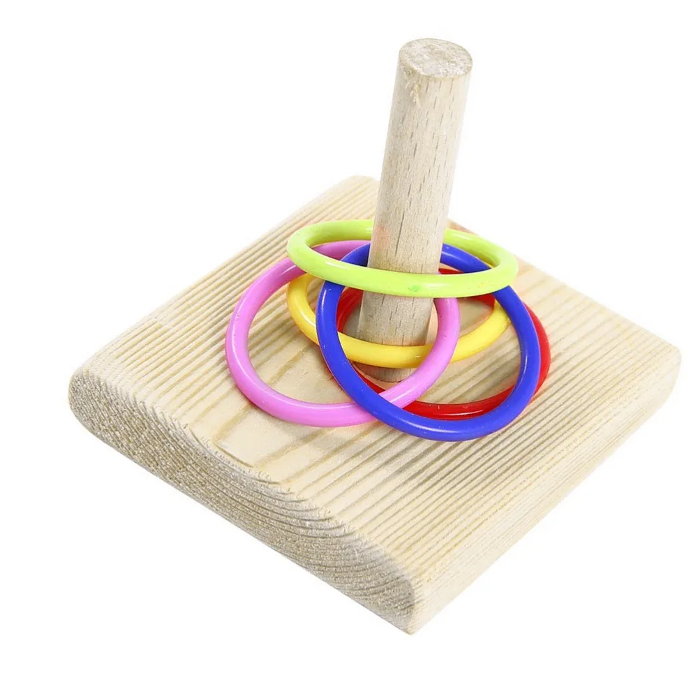 6PCS Natural Wood Base Stacking Ring Space Saving Stable Construction Tabletop Bird Small Size Daily Training Small Rings Set