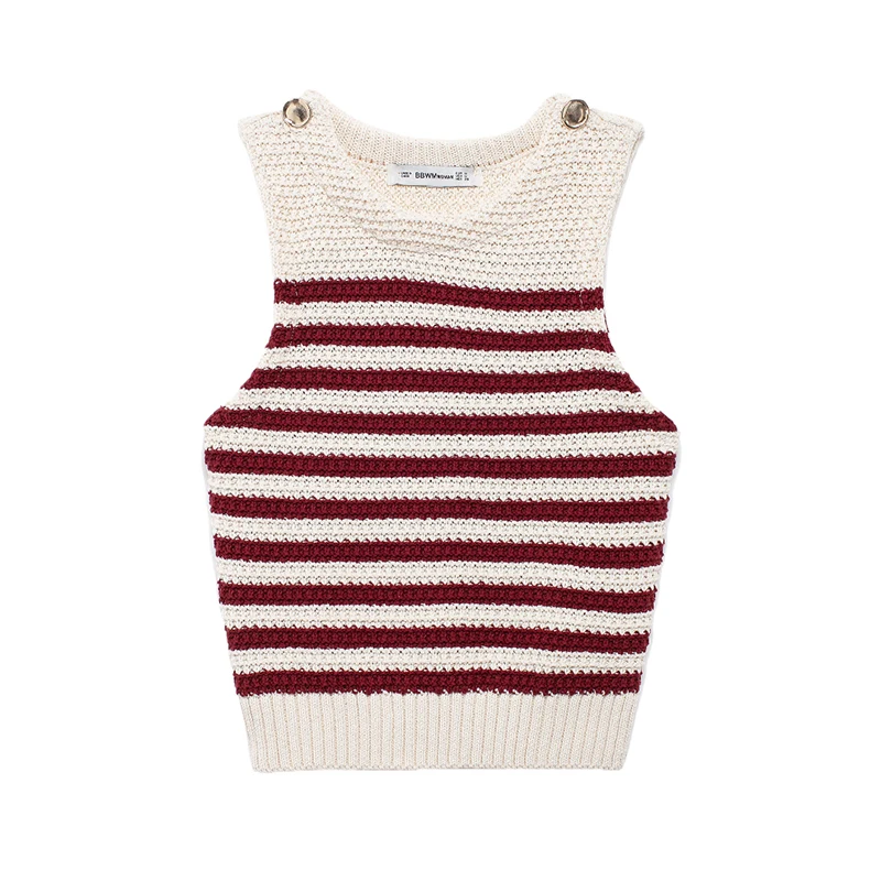 Willshela Women Fashion Striped Knitted Pullover Vest Vintage O-Neck Sleeveless Female Chic Lady Tank Tops