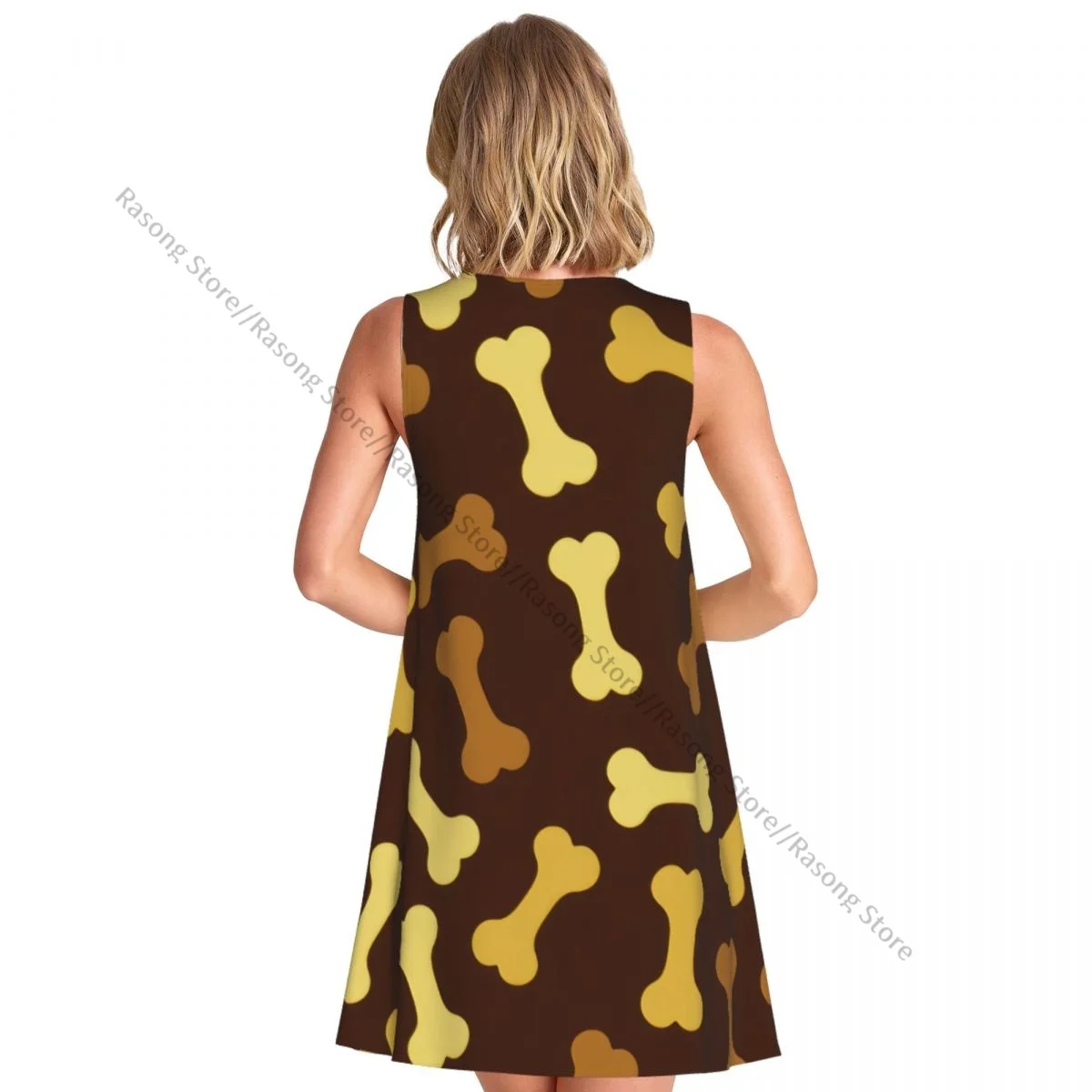 Vestido de chaleco de verano para mujer, vestidos femeninos sin mangas con patrón de hueso de perro