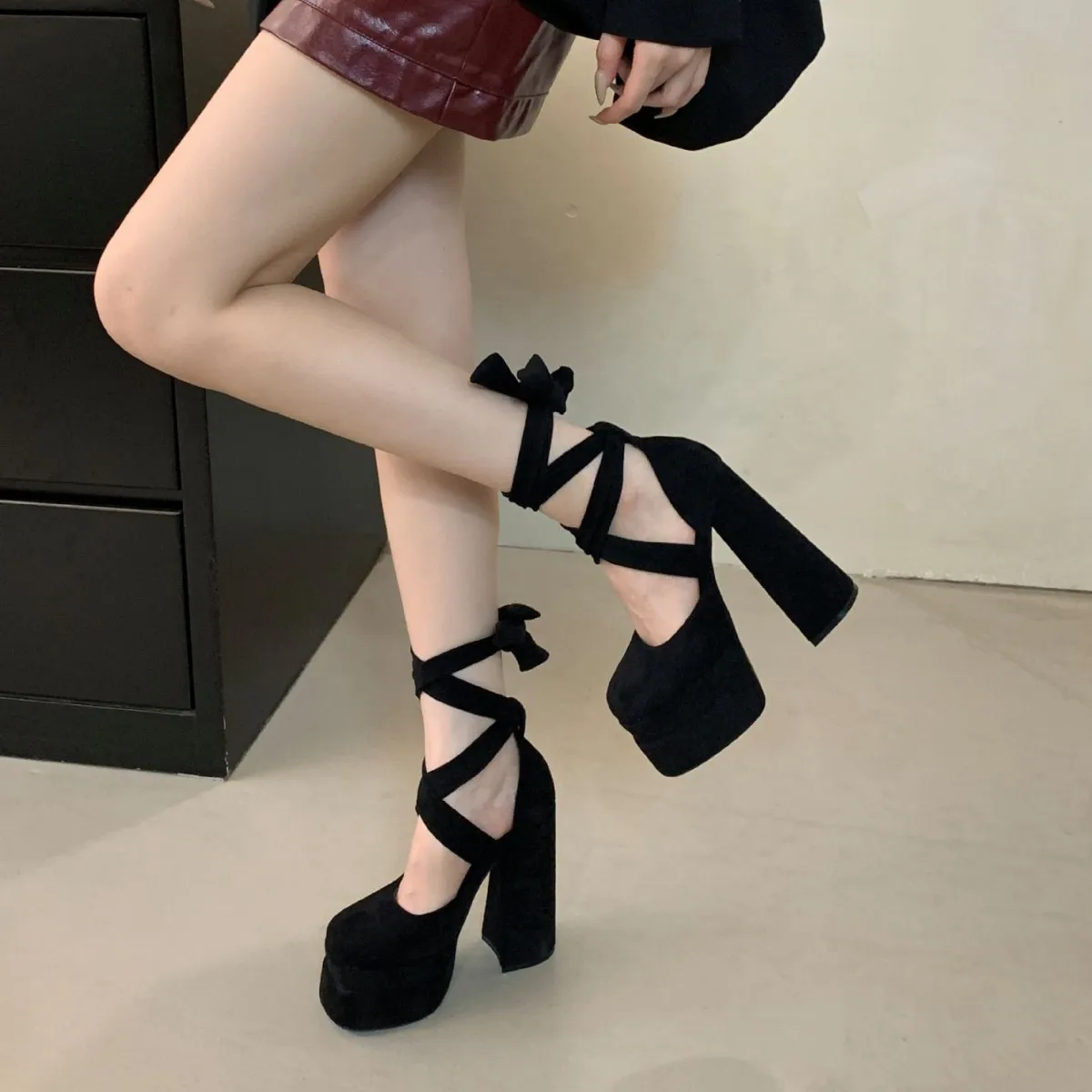 

2026 New Women's 15CM Platform Heels, Elegant Mary Jane Pumps, Square Toe Shallow Mouth Sandals, Fashion Dress Footwear