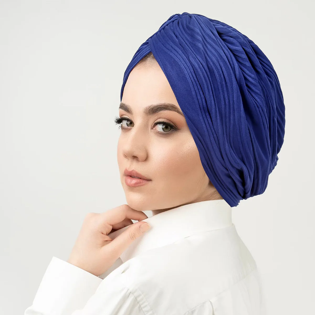 New Muslim Women's Fashionable Headscarf Hat Leaf Wrinkle Front and Back One-stitch Pullovers Hat Solid Color Women's Head Cover