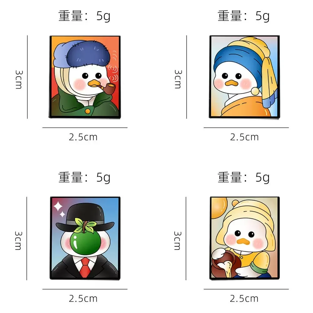 Set de pintura al óleo de 4 piezas: linda chica de pintura al óleo, pato, ropa, sombrero, mochila, broche, insignia, accesorios, regalos