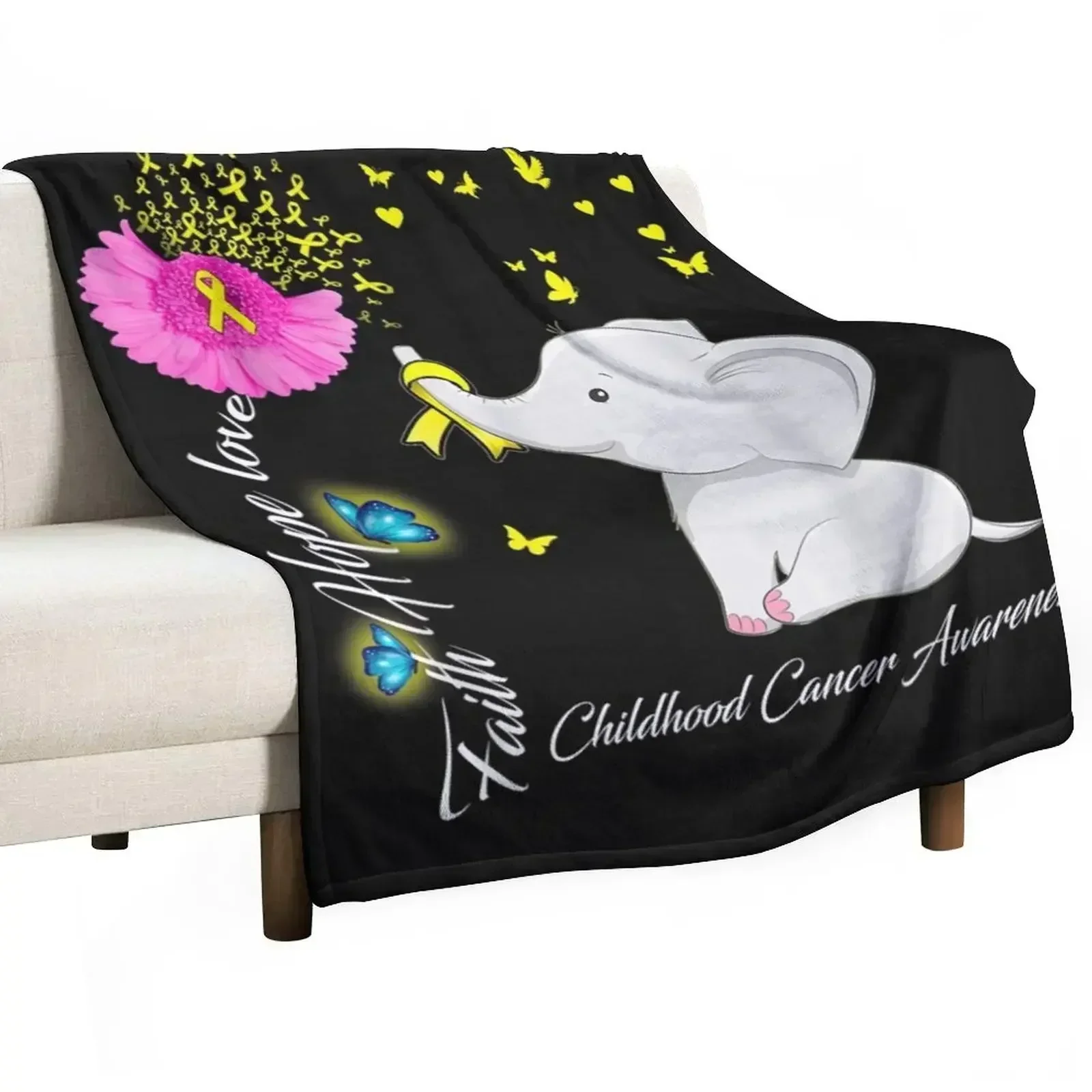 Elephant Faith Hope Love Childhood Cancer Awareness Throw Blanket Bed covers anime Decorative Sofas Designers Blankets