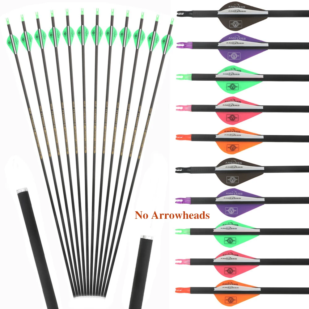 

Archery Pure Carbon Arrows 6/12pcs 30Inch 2" Vanes No Arrowheads Recurve Compound Bow Shooting Hunting Spine 400/500/600/ID6.2mm