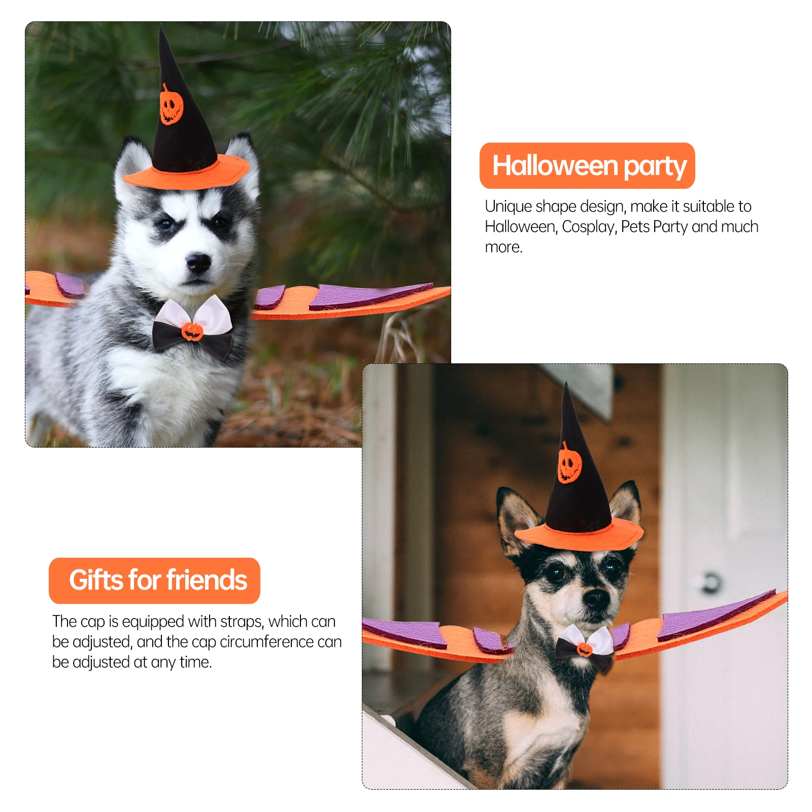 

1 set 1 Set Halloween Pumpkin Hats For Dogs Adjustable Pet Wing Costume Set With Bow Tie Durable Non-Woven Material Reusable Pet