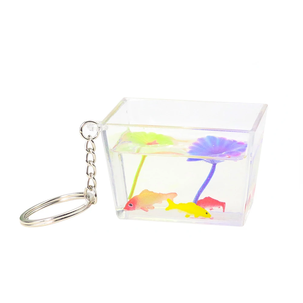 Lucky Koi Keychain Simulation Funny Fish Tank Goldfish Lotus Leaf Micro Landscape Car Key Ring Bag Pendant Jewelry Gift Random