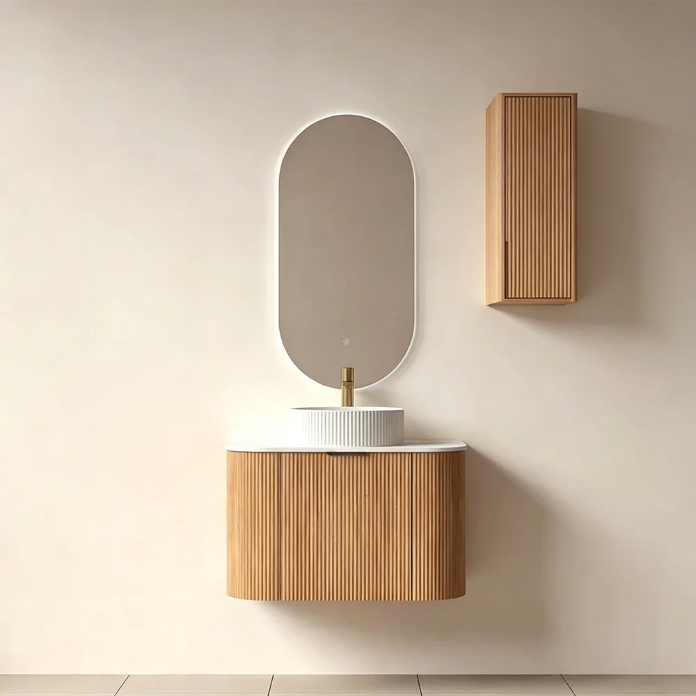 Fluted Surface Drawer Direct Eco Friendly Storage Design Waterproof Bathroom Cabinet 30 Inch Wall Mounted Bathroom Vanity