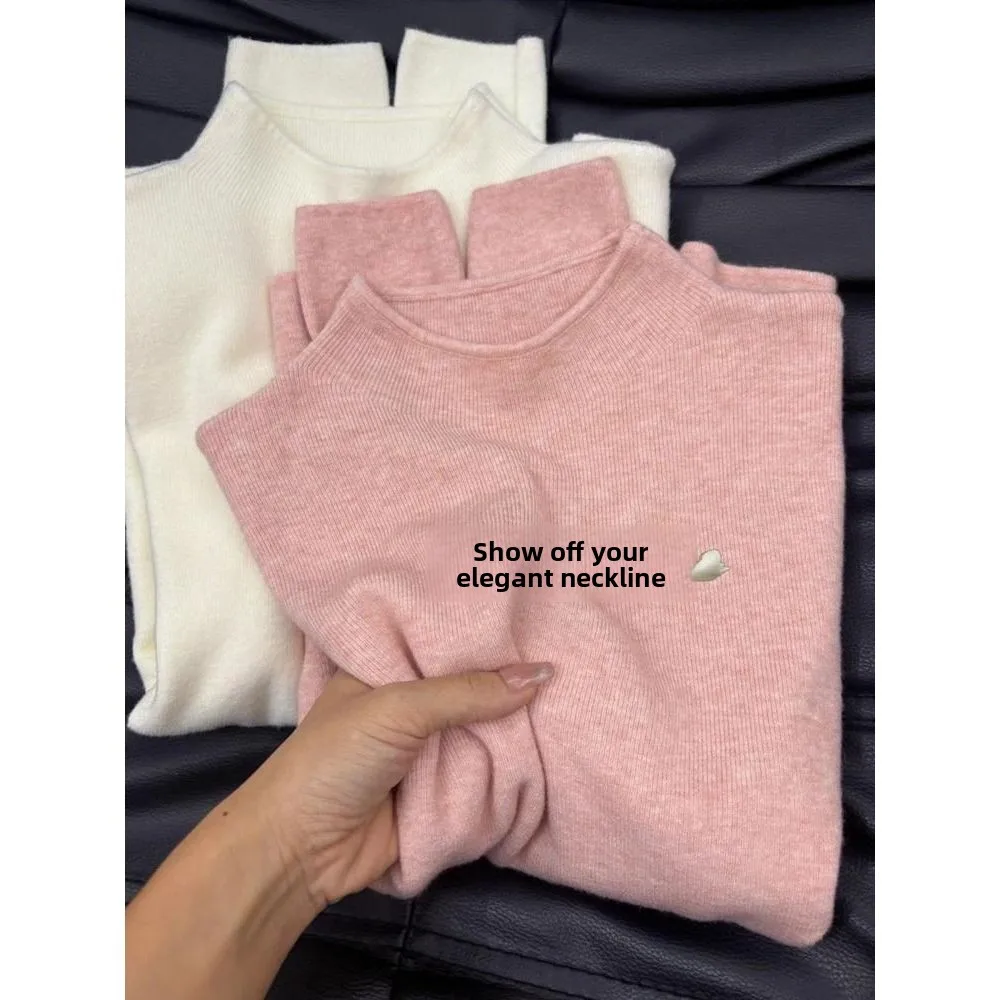 Veelzijdig basic gebreid lang Sve f hoge kraag damesbasis irt slim fit eenvoudige kleur innerlijke slijtage herfst winter top