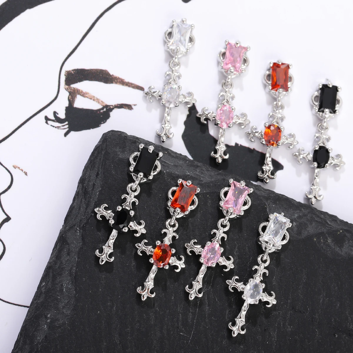 مثقاب أظافر من الزركون ، مثقاب أظافر أوروبي وأمريكي ، صليب رياح ، ترصيع نحاسي ، إكسسوارات فاخرة ، y2k ، 5