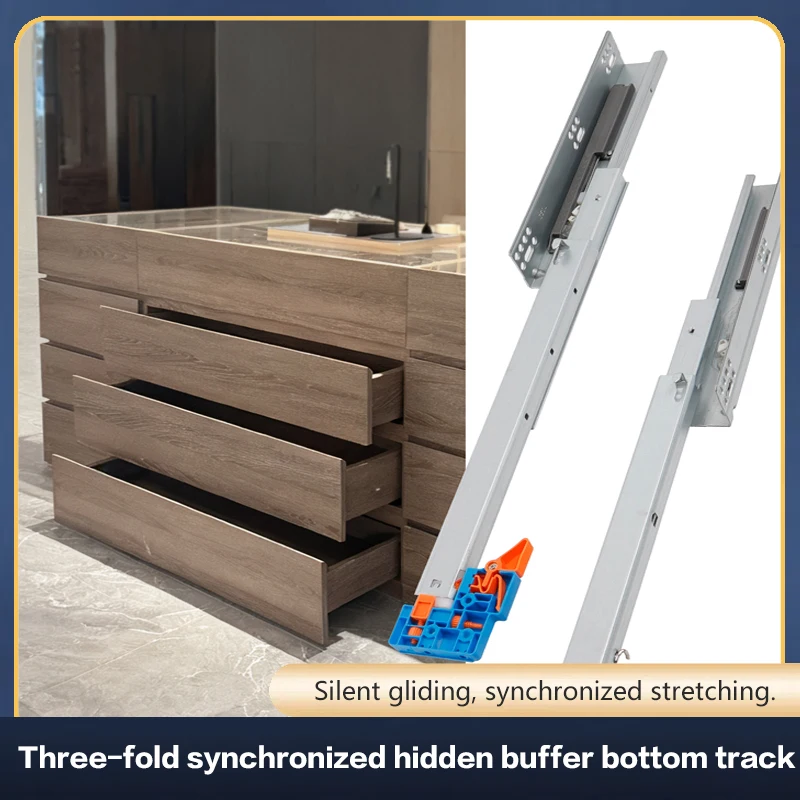 

Bottom-Mounted Drawer Slide 3-Section Sync Linkage Full Extension Damping Buffer Quick-Release Hidden Rail For Cabinets