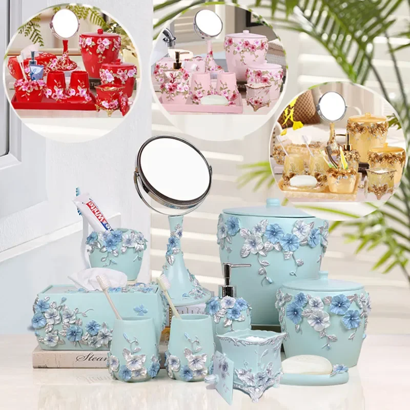 

Blue Bath Combination Kit Toilet Cleaning Brush Bathroom Accessories Set Tissue Box Cosmetic Cotton Swab Desktop Storag