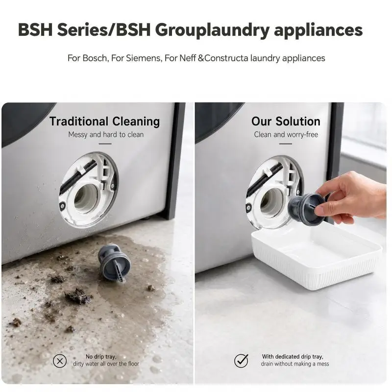 New！Washing Machine Drain Pan Front Load Leak Proof Tray Reusable Lint Filter Funnel Hidded Drain Odor Proof Floor Protector